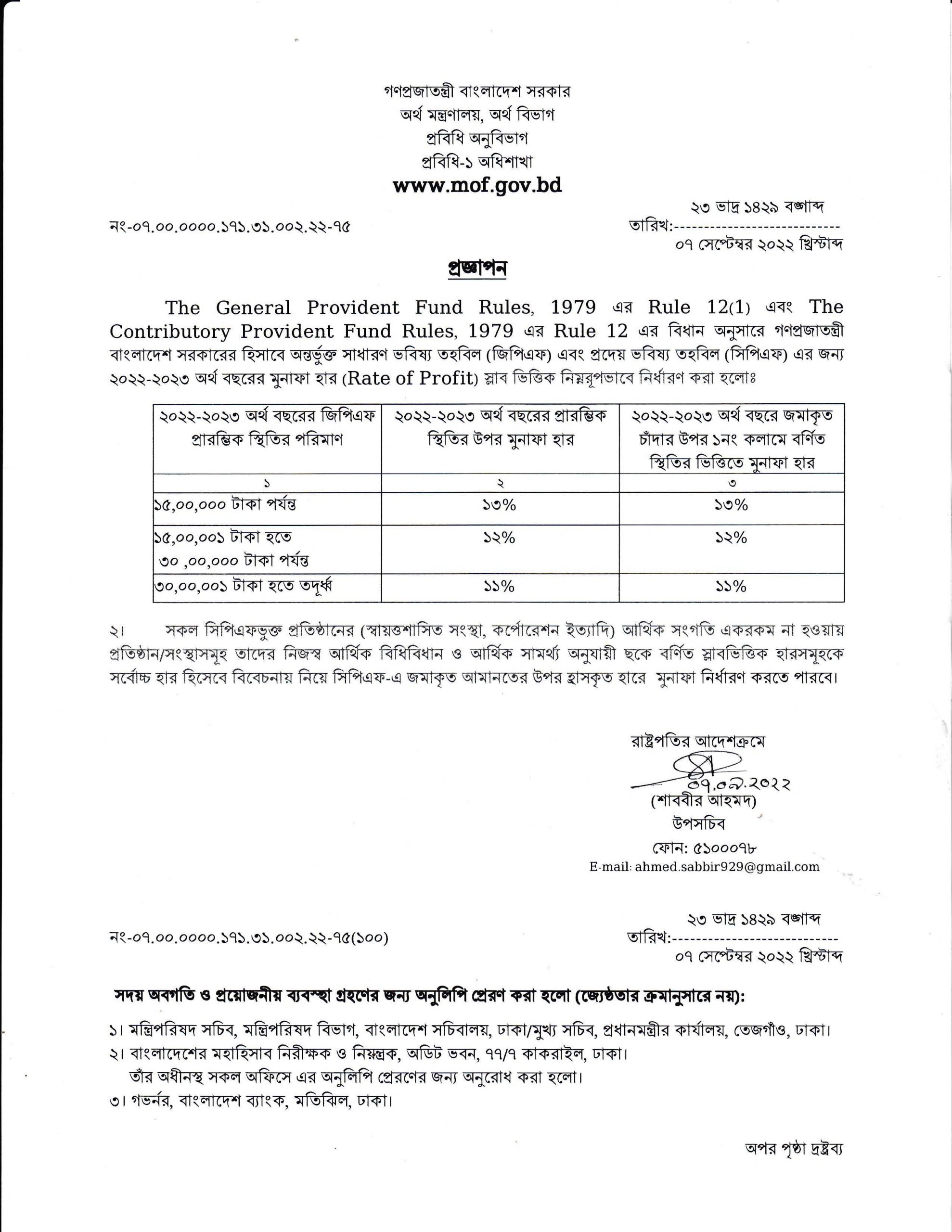 GPF & CPF Profit Rate 2022-23 । চলতি অর্থ বছরও সর্বোচ্চ ১৩% মুনাফা প্রযোজ্য হইবে