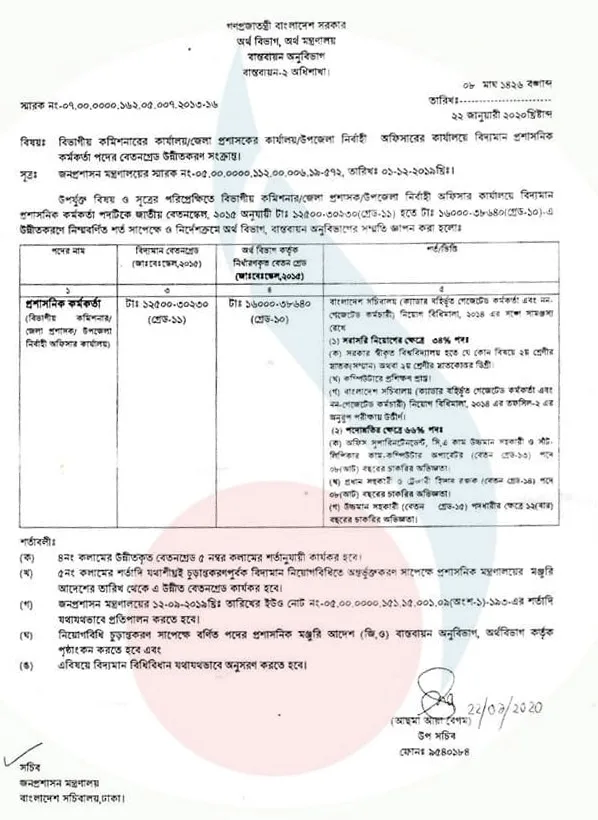 প্রশাসনিক কর্মকর্তা এখন দশম গ্রেডে