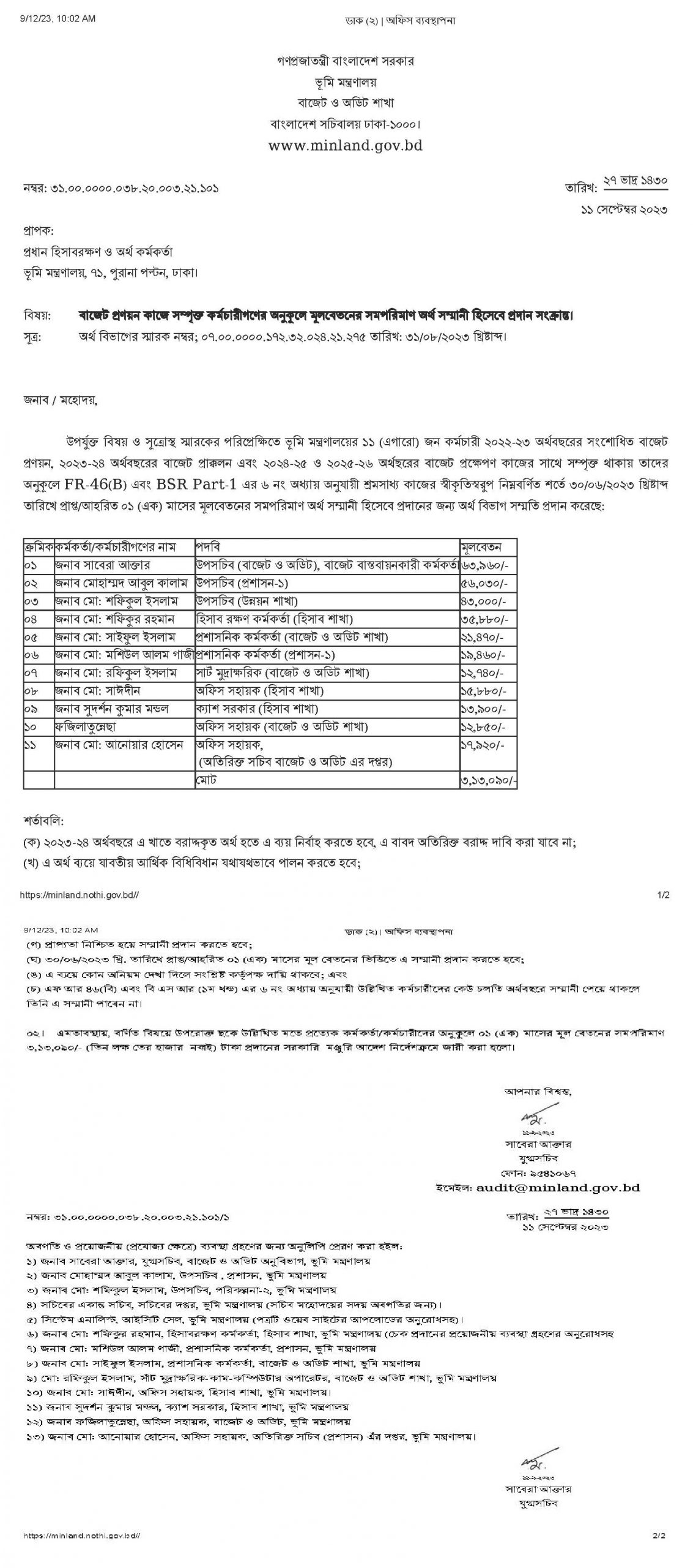 বাংলাদেশ সচিবালয়ের উপসচিবের গ্রেড । মন্ত্রণালয়ের পিয়ন হতে সচিব পর্যন্ত কত টাকা বেতন পান?