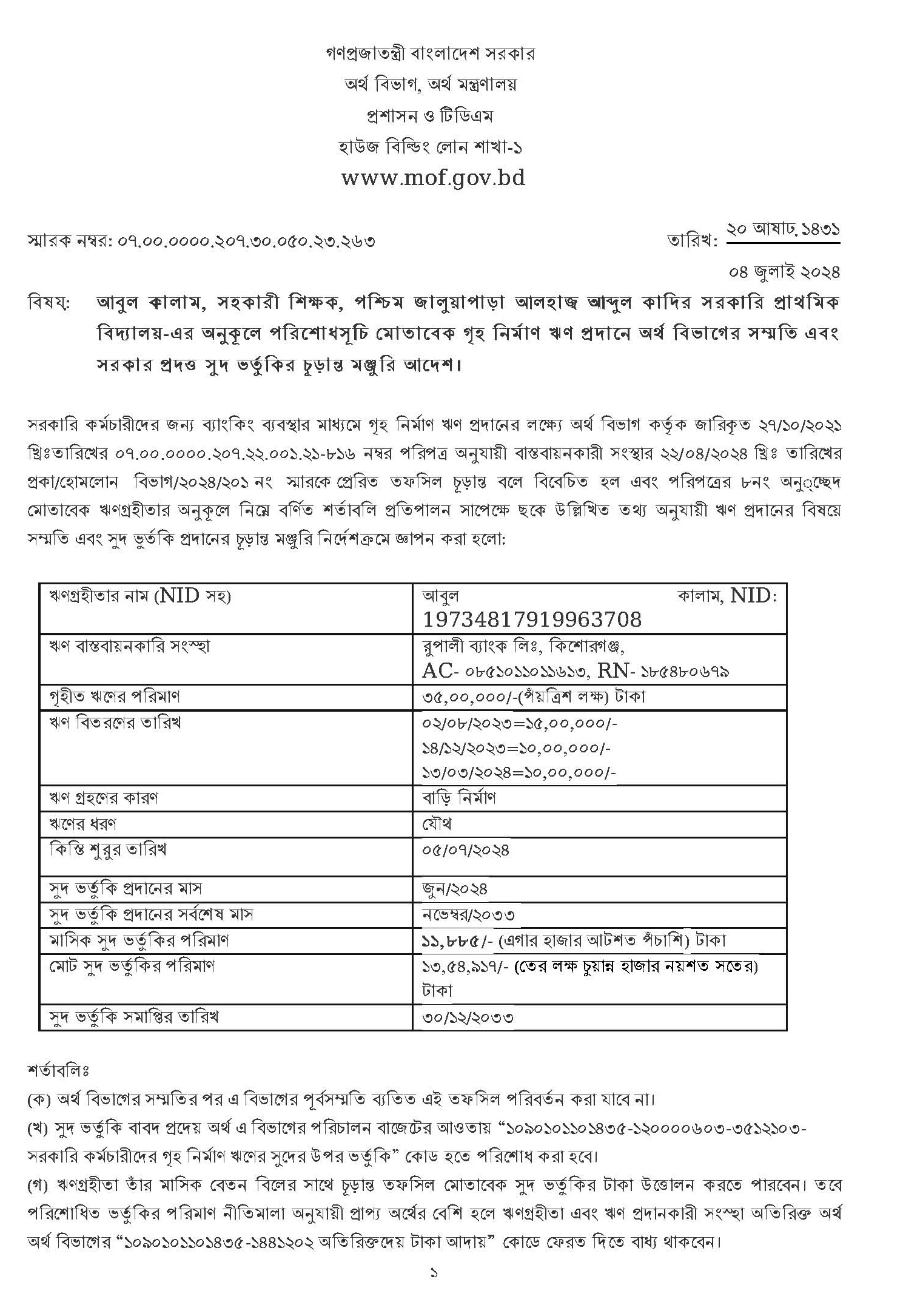 govt house building loan grant