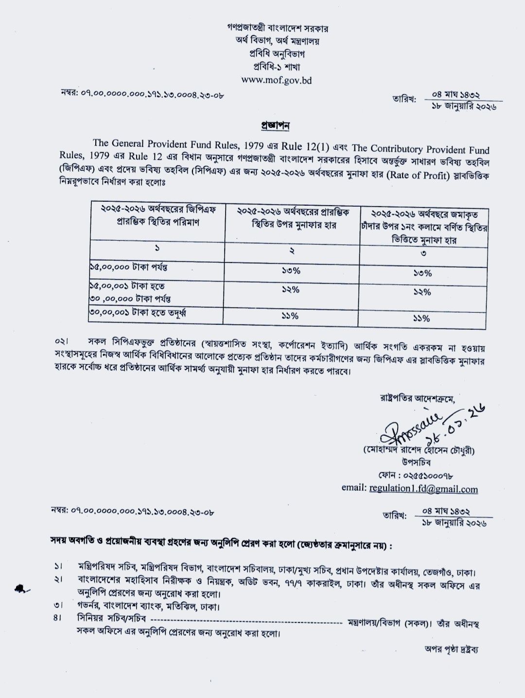 জিপিএফ ইন্টারেস্ট রেট ২০২৫-২০২৬
