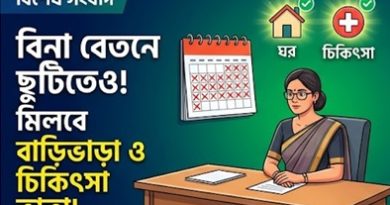 বিনা বেতনে বা অর্ধগড় বেতনে ছুটিতেও মিলবে পূর্ণ বাড়িভাড়া ও চিকিৎসা ভাতা