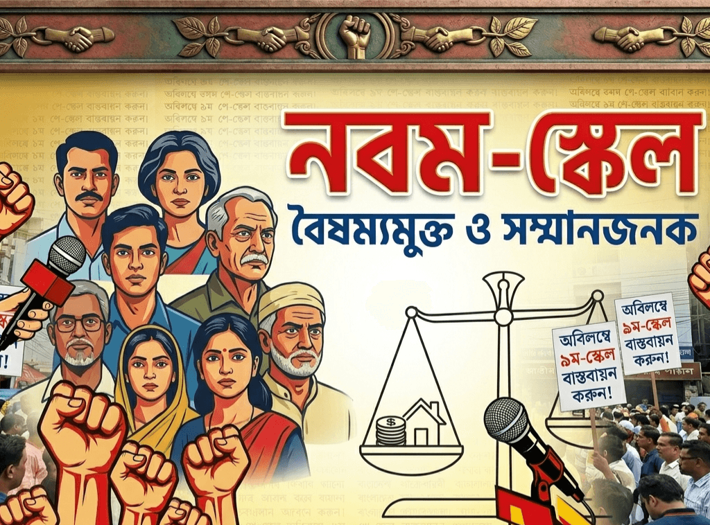 Illustrated Protest Scene with Diverse People Raising Fists Holding Signs and Microphones Beside a Scales of Justice Image