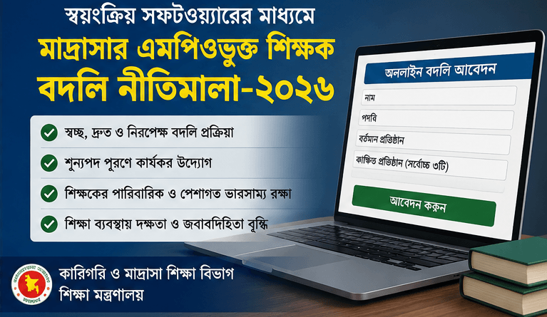 স্বয়ংক্রিয় সফটওয়্যারে মাদ্রাসার এমপিওভুক্ত শিক্ষক বদলি