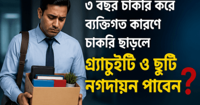 ৩ বছর চাকরি করে পদত্যাগ করলে গ্র্যাচুইটি ও অর্জিত ছুটির টাকা কি পাওয়া যায়?