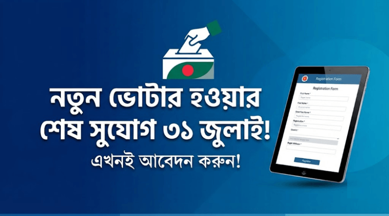 নতুন ভোটার হওয়ার শেষ সুযোগ ৩১ জুলাই