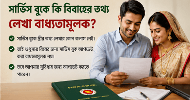 অবিবাহিত অবস্থায় চাকরিতে যোগ দেওয়ার পর বিয়ে করলে সার্ভিস বুক আপডেট করা বাধ্যতামূলক?