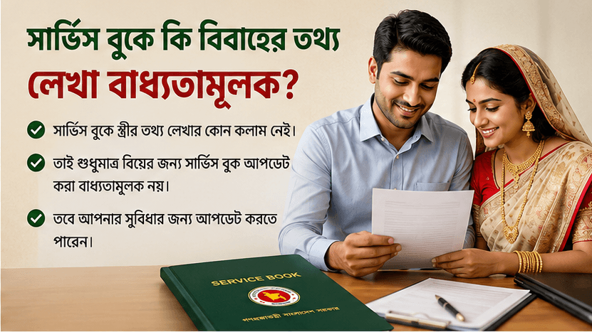 অবিবাহিত অবস্থায় চাকরিতে যোগ দেওয়ার পর বিয়ে করলে সার্ভিস বুক আপডেট করা বাধ্যতামূলক?