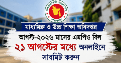 আগস্টের এমপিও বিল ২১ আগস্টের মধ্যে অনলাইনে সাবমিটের নির্দেশ
