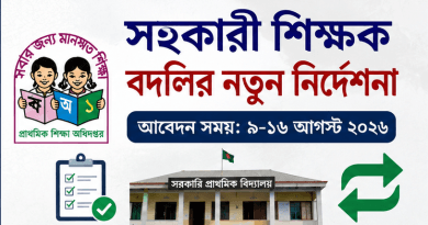 সরকারি প্রাথমিক বিদ্যালয়ের সহকারী শিক্ষকদের বদলির নতুন নির্দেশনা