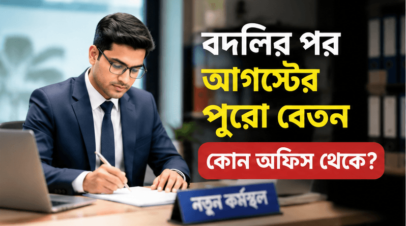 বদলির পর আগস্টের পুরো বেতন কি নতুন কর্মস্থল থেকে?