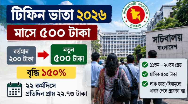 টিফিন ভাতা ২০২৬: মাসে ৫০০ টাকা