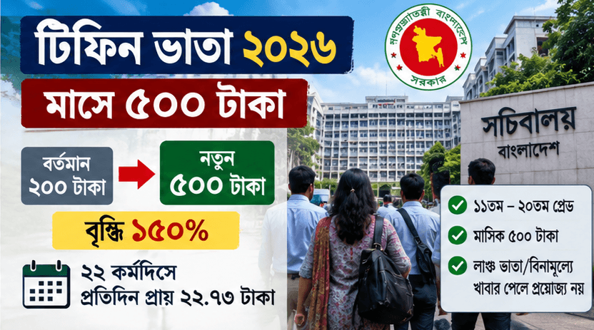 টিফিন ভাতা ২০২৬: মাসে ৫০০ টাকা