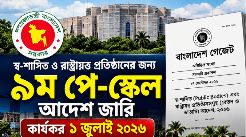 স্ব-শাসিত ও রাষ্ট্রায়ত্ত প্রতিষ্ঠানের জন্য ৯ম পে-স্কেল আদেশ জারি, কার্যকর ১ জুলাই ২০২৬