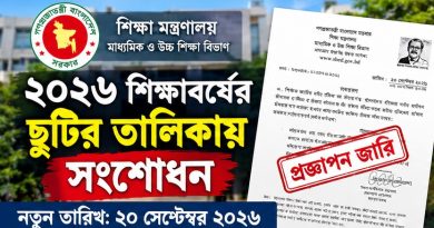 ২০২৬ শিক্ষাবর্ষের ছুটির তালিকায় সংশোধন, প্রজ্ঞাপন জারি