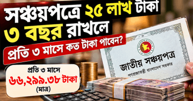 ২৫ লাখ টাকা ৩ বছর রাখলে কোথায় কত আয়?