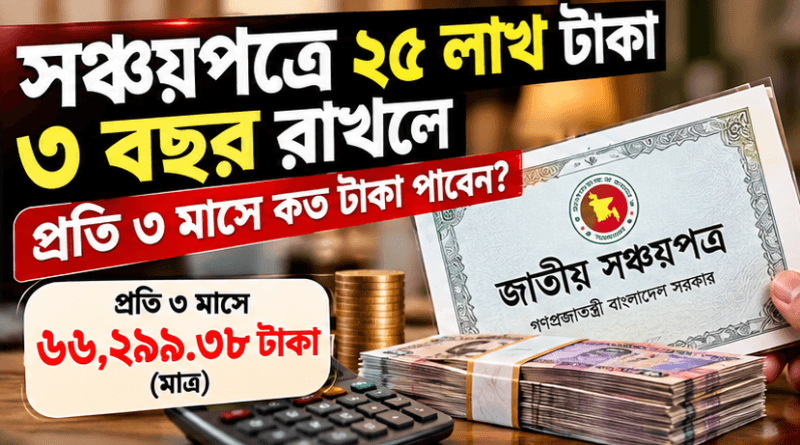 ২৫ লাখ টাকা ৩ বছর রাখলে কোথায় কত আয়?