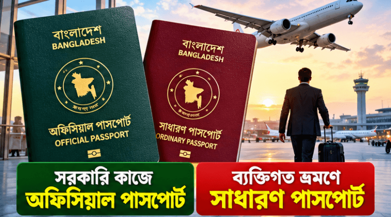 সরকারি কর্মকর্তা-কর্মচারীদের পাসপোর্টে নতুন নির্দেশনা, সরকারি কাজে অফিসিয়াল