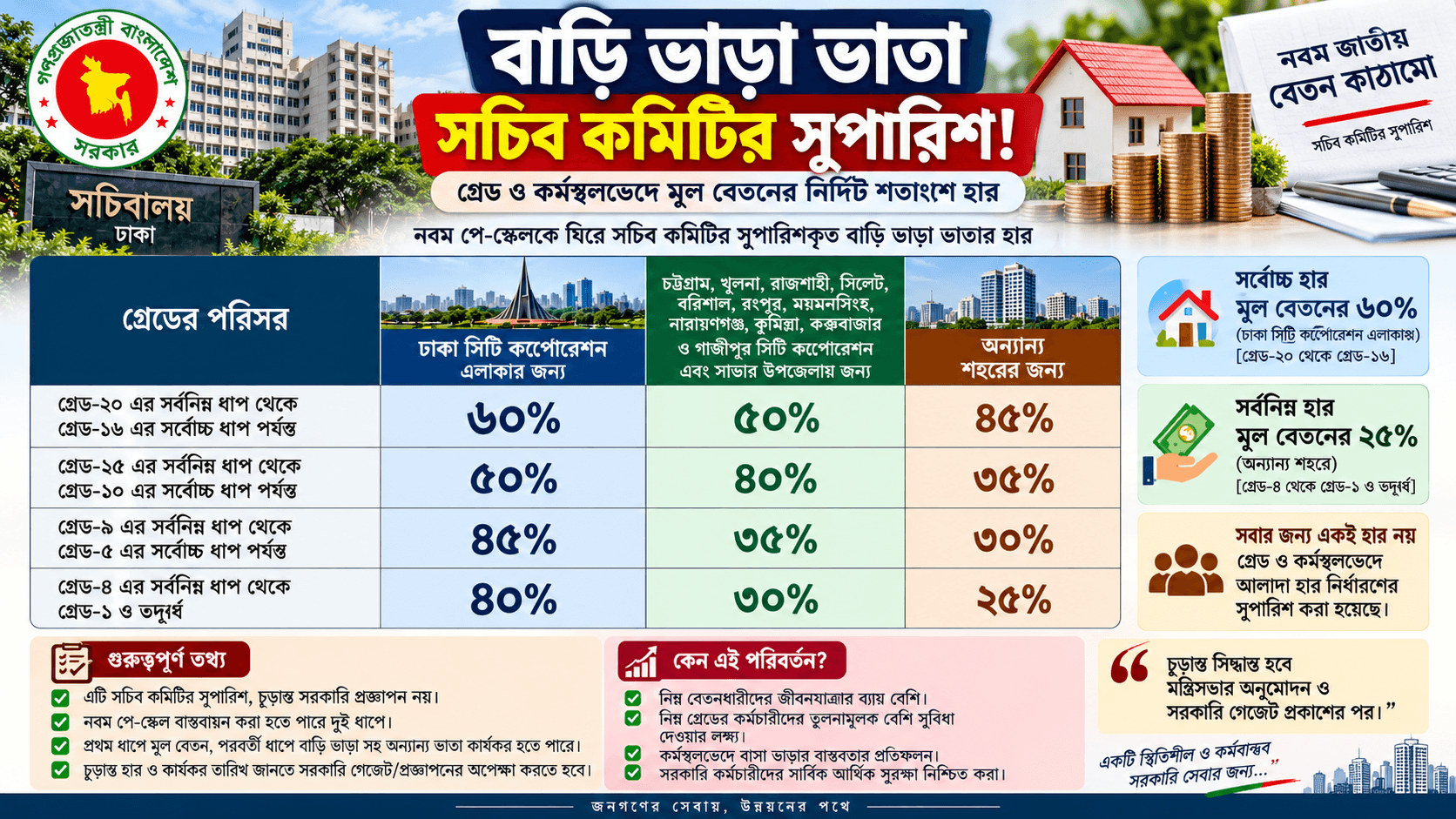 বাড়ি ভাড়া ভাতায় বড় পরিবর্তনের সুপারিশ
