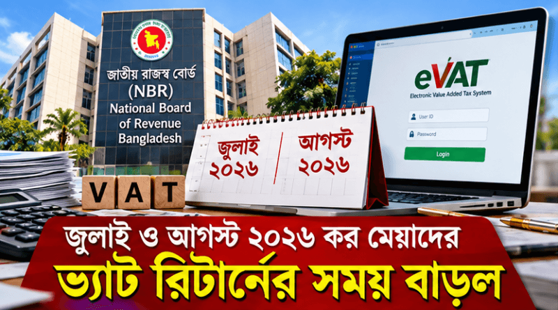 জুলাই ও আগস্ট ২০২৬ কর মেয়াদের অনলাইন ভ্যাট রিটার্ন দাখিলের সময় বাড়ল