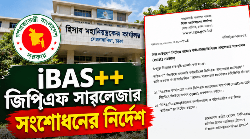 আইবাস++-এ সরকারি কর্মচারীদের জিপিএফ সাবলেজার সংশোধনের সুযোগ, সংশ্লিষ্ট হিসাব অফিসকে অপশন ‘Open’ করার নির্দেশ