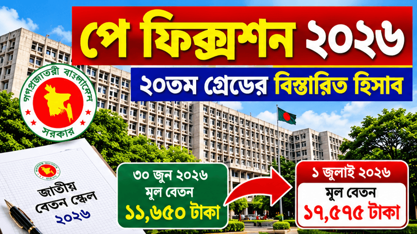 পে ফিক্সেশন ২০২৬: ২০তম গ্রেডে ১১,৬৫০ টাকা বেসিক হলে ১ জুলাই কত হবে?