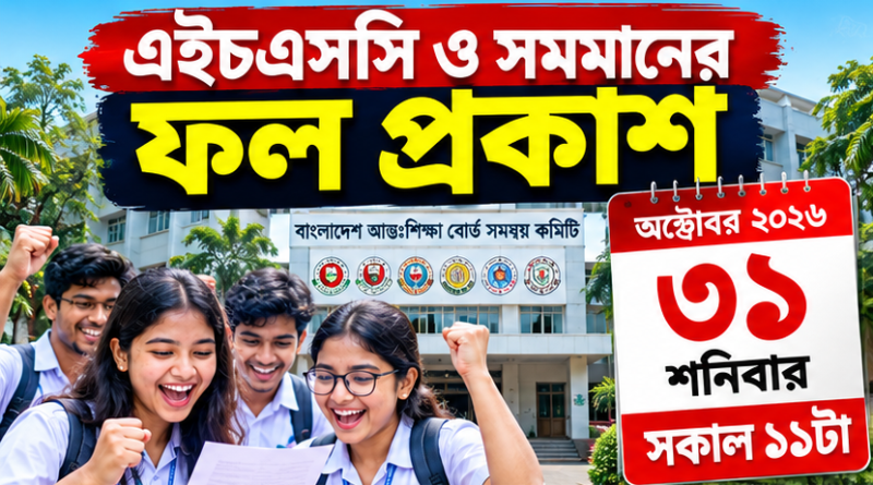 এইচএসসি ও সমমানের ফল প্রকাশ ৩১ অক্টোবর