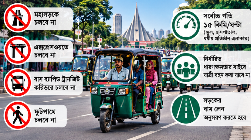 ঢাকায় ব্যাটারিচালিত ই-রিকশা চলাচলে নতুন বিধিমালা