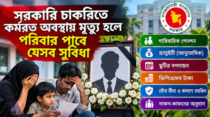 চাকরিরত অবস্থায় সরকারি কর্মচারীর মৃত্যু হলে পরিবার কী কী সুবিধা পাবে?