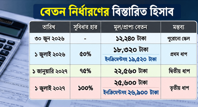 ১২ হাজার ২৪০ টাকার বেতন ২০২৭ সালের জুলাইয়ে ২৬ হাজার ৯০০ টাকা