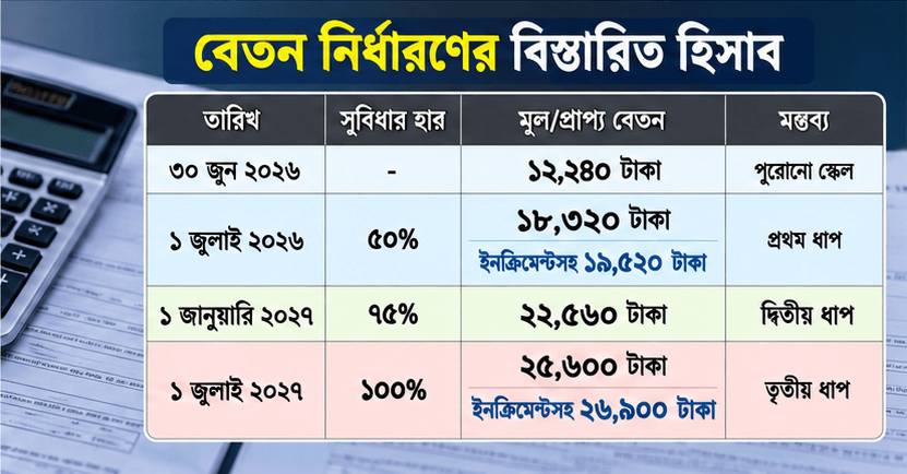 ১২ হাজার ২৪০ টাকার বেতন ২০২৭ সালের জুলাইয়ে ২৬ হাজার ৯০০ টাকা