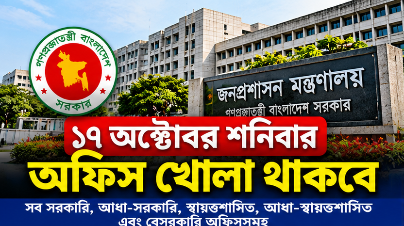 ১৭ অক্টোবর শনিবার সব সরকারি-বেসরকারি অফিস খোলা