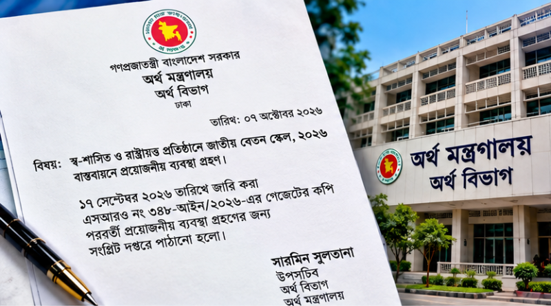 স্বায়ত্তশাসিত ও রাষ্ট্রায়ত্ত প্রতিষ্ঠানে নতুন পে-স্কেল বাস্তবায়নে অর্থ বিভাগের চিঠি