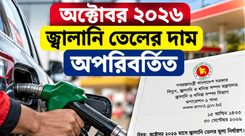 অক্টোবর ২০২৬ মাসে জ্বালানি তেলের দাম অপরিবর্তিত