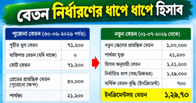 ফিক্সেশন করার পর বেতন যেভাবে নির্ধারিত হয়, ছবির হিসাবসহ বিস্তারিত