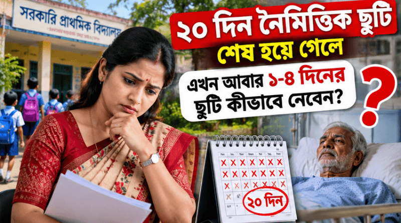 ২০ দিন নৈমিত্তিক ছুটি শেষ হলে প্রাথমিকের সহকারী শিক্ষক কীভাবে ১–৪ দিনের ছুটি নেবেন?